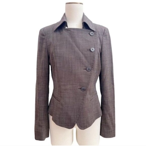 Max Mara Brown Patterned Wool Silk Asymetrical Button-Front Jacket Size 4 - Picture 3 of 9